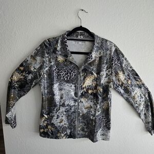 Elegant Women's Gray and Gold Bomber Jacket